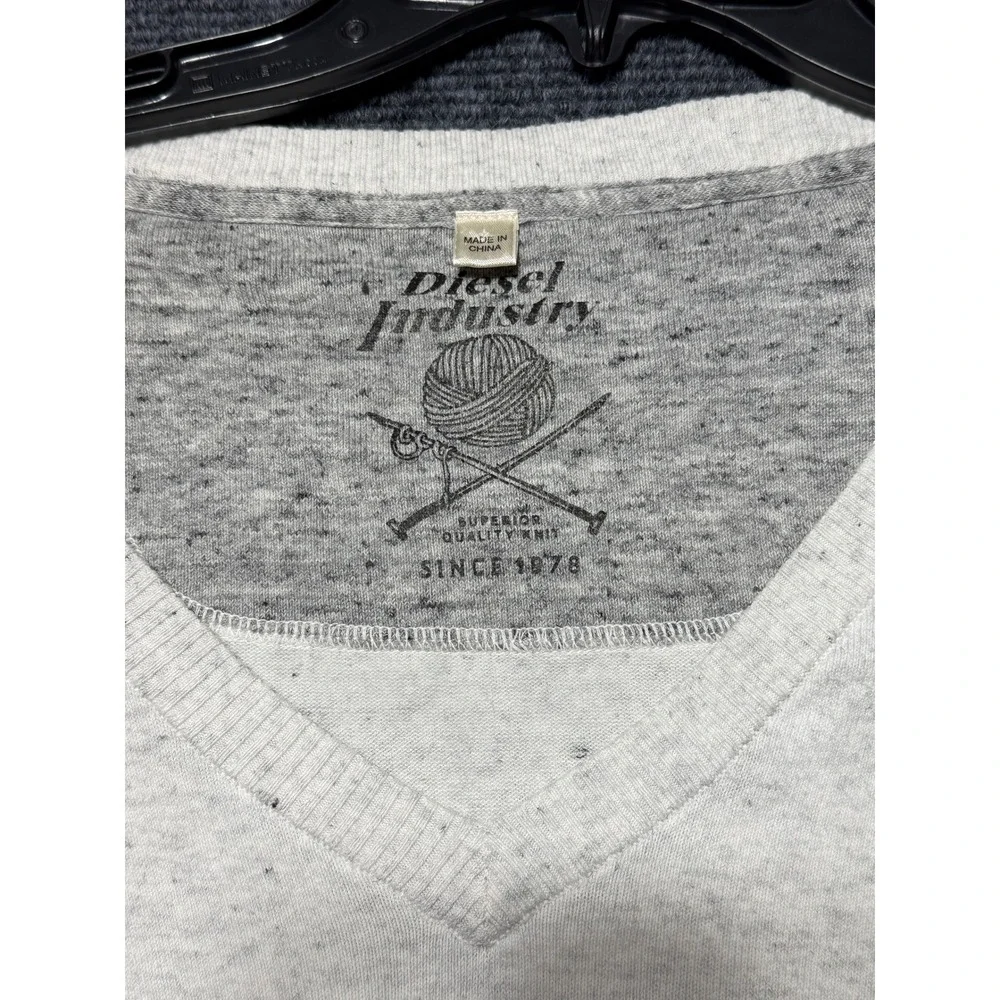 Diesel V-Neck Sweater Mens XXL Grey Good Speckled Knit Long Sleeve